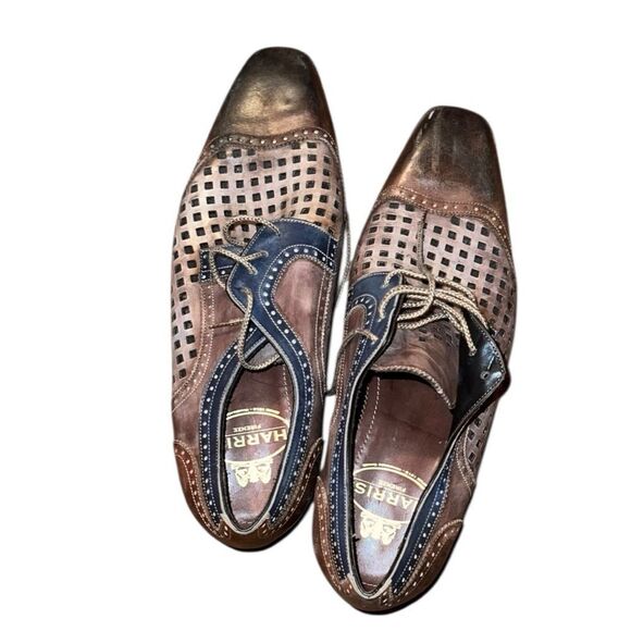 Harris Firenze Brown and Blue Men's Dress Shoes 8 - Picture 2 of 6